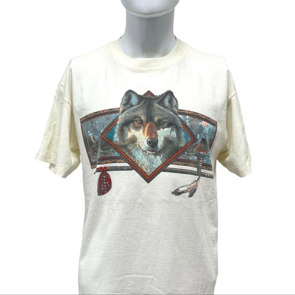 Vintage Sturgis Men’s T-Shirt L Ivory Black Hills Wolf Nature ‘94 Single Stitch